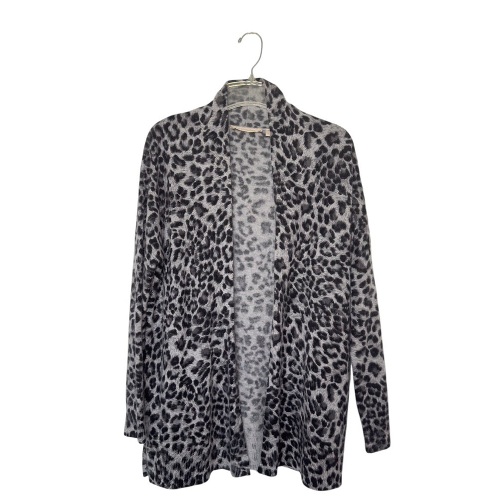 Soft Surroundings Medium Cashmere Animal Print Boho Open Front Cardigan Pockets‎